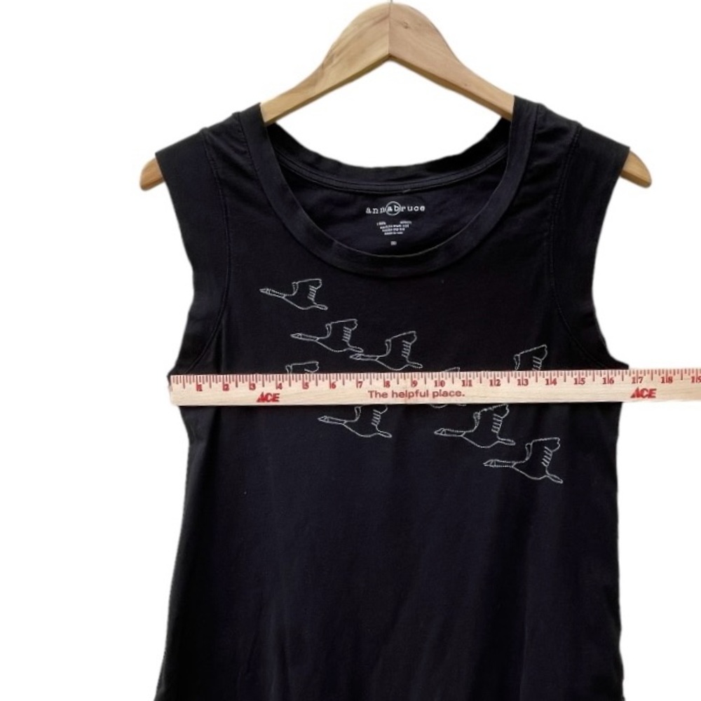Anna Bruce Embroidered Flying Geese Black Sleeveless T-Shirt Size M - Picture 4 of 7